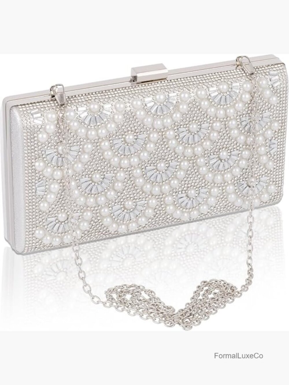 Pearl Evening Clutch with Detachable Chains, Formal Handbag for Parties &